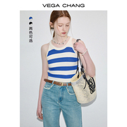 vegachang针织吊带背心，女2024年夏季经典，设计感百搭条纹背心