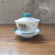高档功夫茶具套装家用陶瓷，泡茶潮汕工夫茶杯盖碗，茶壶带茶盘描金景