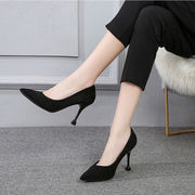 黑色高跟鞋女猫5cm2022舒适百搭尖头中职业工作单亚马逊