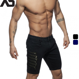 addicted低腰拉链设计修身紧身男士五分牛仔短裤ad792