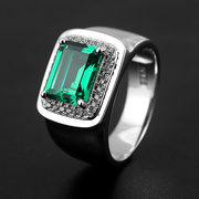 绿尖晶925纯银镀金镶嵌合成宝石男士戒指时尚，高级感设计个性刻字