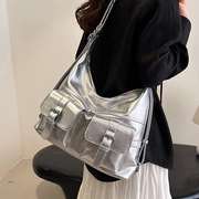 韩版时尚大容量多口袋双肩包女2024夏季通勤百搭托特包便携大背包