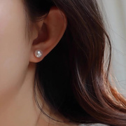 6a级天然淡水真珍珠，耳钉女s999纯银馒头，扁圆气质养耳洞耳饰耳环