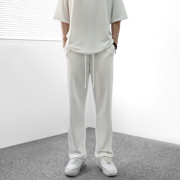 休闲卫裤男宽松直筒，夏季薄款运动裤高街垂感高级ins潮牌白色裤子