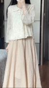 抹茶麻薯2023年奶呼呼新中式，甜美设计蕾丝，九分袖半身裙套装