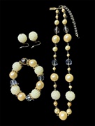 Vintage中古LULUS打标透明琉璃珠人造珍珠小香风耳环手链项链套装