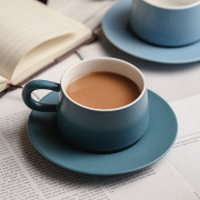 哑光蓝咖啡杯子北欧式陶瓷，杯碟手冲拉花，杯下午茶轻奢高档套装带勺