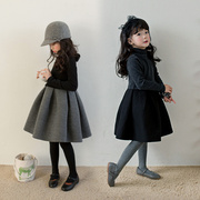 18秋冬季女童装，韩版拼接蓬蓬长袖连衣裙中大儿童，空气棉俏皮娃娃裙