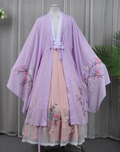 h-5古风汉服小仙女，紫色雪纺刺绣上衣双色大摆齐腰裙大袖衫d1101
