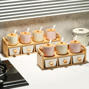 陶瓷调料盒调味罐，套装家用厨房双层调味瓶，味精辣椒盐罐收纳置物架