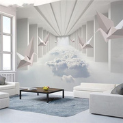 北欧电视背景壁纸18D 立体壁画延伸空间墙布客厅沙发白云影视墙纸