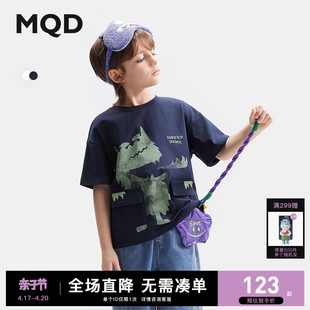 MQD童装 怪兽派对儿童纯棉T恤24夏亲肤透气男童印花短袖上衣