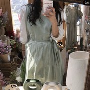 cutlery韩国博主款百褶甜美系带围裙花店奶，茶店工作服罩衫可外穿