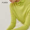 Amii女装洋气高领毛衣2023秋装艾米撞色开叉打底羊毛衫女