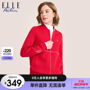 elleactive2024春款简约红色短外套女高级感百搭休闲夹克棒球服