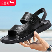 红蜻蜓真皮凉鞋男夏季户外休闲外穿沙滩鞋透气软底中年爸爸凉拖鞋