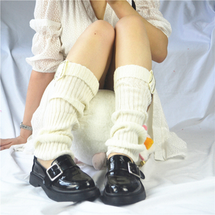 秋冬保暖毛线堆堆袜套纽扣个性针织护腿套靴套显瘦中筒袜套百搭款