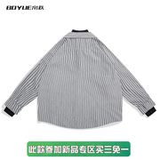 BOYUE帛跃港风宽松高领条纹假两件衬衫男春秋季流行长袖衬衣保暖