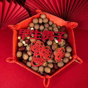 苏杭绸缎糖果盘果盆复古嫁妆，中式创意结婚装饰布置婚庆用品红色喜