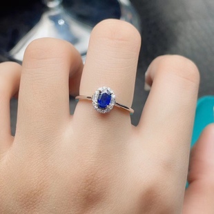 丽丽主播s925银天然蓝宝石戒指，简约复古款，宝石指环女可调节
