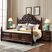 美式实木床真皮双人床主卧婚床胡桃色，高端软包床，欧式雕花卧室大床