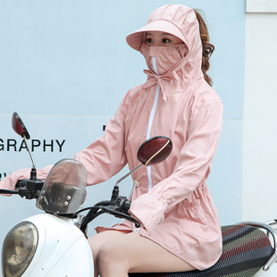 电动车防晒衣女纯棉长袖夏季骑车防紫外线披肩带帽摩托车遮阳衫