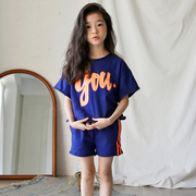 亲子装夏季母女韩版男女童纯棉T恤套装中大童洋气运动短裤两件套
