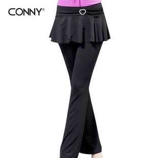 CONNY康尼舞蹈长裤女8862黑色大码修身喇叭裤子广场拉丁服装裙裤
