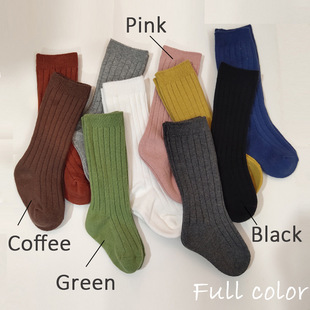 可可妈宝宝高筒袜(高筒袜，)西班牙中筒袜婴儿素色堆堆，袜秋季儿童竖条纹袜子