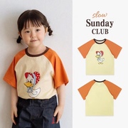 韩国童装ins风婴儿宝宝男女童，黄色小鸭子插肩袖t恤