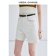vegachang白色牛仔裤女2024年夏季通勤简约显瘦直筒短裤子