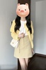 大码韩系温柔风穿搭一整套女胖mm奶黄色针织开衫上衣半身裙三件套
