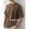 OSENS60S棉高支结构编织拉花皮标经典圆领T恤短袖男春夏款