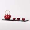 定制新中式样板房客厅茶几茶具，茶室摆台红色陶瓷茶壶茶杯套装组合