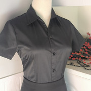 夏女士商务黑色衬衫职业正装短袖上班工服大码修身显瘦气质通勤OL