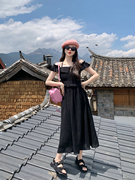 杨杨YANGRUOYU黑色背心连衣裙女2023年夏收腰显瘦气质长裙吊带裙