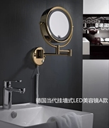 德国壁挂式折叠伸缩全铜带led灯化妆镜，浴室双面美容放大镜
