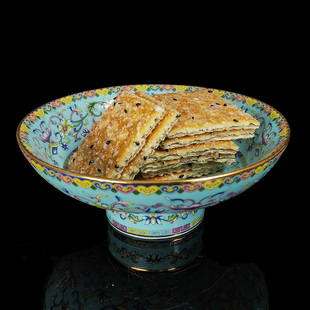 景德镇陶瓷器中式复古珐琅彩描金高脚果糕点盘茶几水果点心盘家用