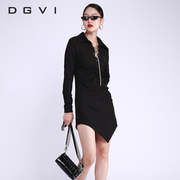 DGVI原创品牌小众设计23春季黑色低调奢华抽褶修身连衣裙