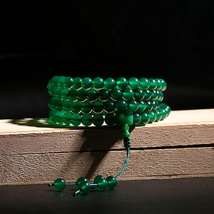 天然绿玛瑙手链108颗碧绿色玉髓手链男女款多圈手串叠戴手珠