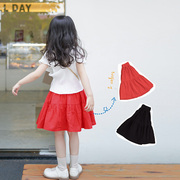 不退换女童纯棉，半身裙夏季甜美儿童，洋气红色蓬蓬伞裙黑色