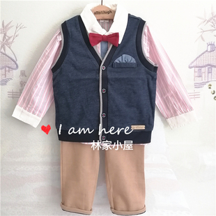 韩版阿路alfonso儿童装男童宝宝，春秋款马甲长袖，衬衣长裤三件套装