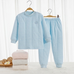 婴幼儿童保暖内衣套装纯棉1加厚三层夹棉3岁半4高腰2男孩女宝宝冬