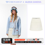 alexiasandra时尚白色，毛呢拼接半裙小众百搭chenshop设计师品牌