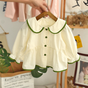婴儿春装衬衫娃娃领女童，娃娃衫甜美森系衬衣女长袖小女孩宝宝小衫