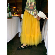 落落狷介春季女装黄色，网纱半身裙2023年设计感小众裙子