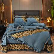 床上用品加厚保暖水晶绒四件套，加绒法兰绒床单被套，珊瑚绒花边床盖