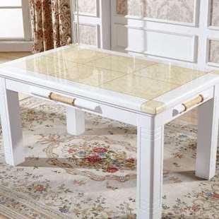 欧式白色黄玉大理石餐桌椅组合长方形，实木餐桌一桌4椅6椅