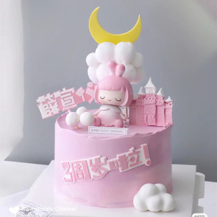 粉色小公主蛋糕装饰摆件，梦幻天使摇头小女孩，儿童生日派对装饰用品