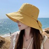 MIU字母蝴蝶结渔夫帽夏季女防紫外线遮阳帽户外可折叠防风太阳帽